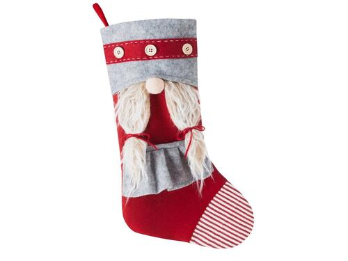Vianočná dekorácia - Červená ponožka s alpikáciou 3D škriatka, 50 cm